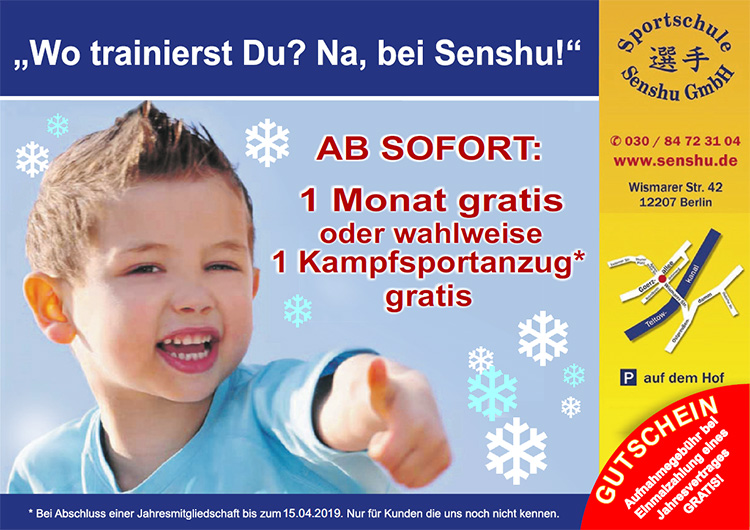 Senshu Angebot: 1 Monat GRATIS oder wahlweise 1 Kampfsportanzug